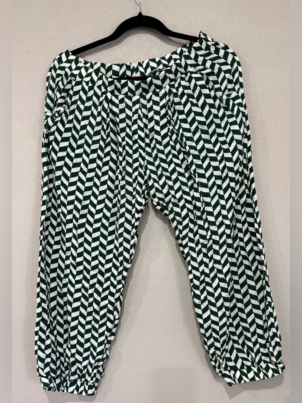 Ava Sky Green and White Chevron Elastic Waist Pants